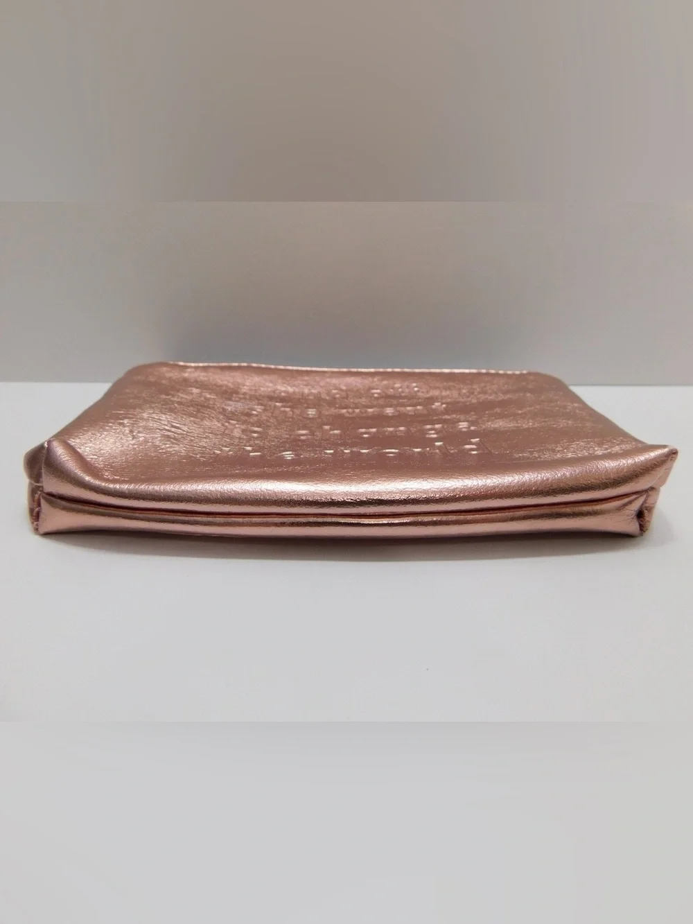 IPSY Rose Gold Metallic Makeup Bag Cosmetic Pouch Quote Travel Case